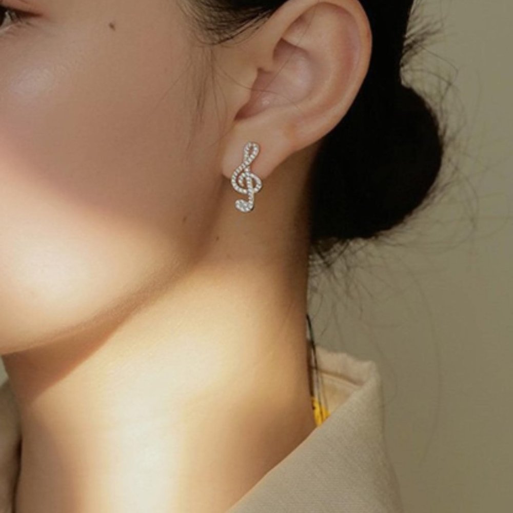 COPY - Rhinestone Musical Note Drop Earrings - Picture 2 of 3
